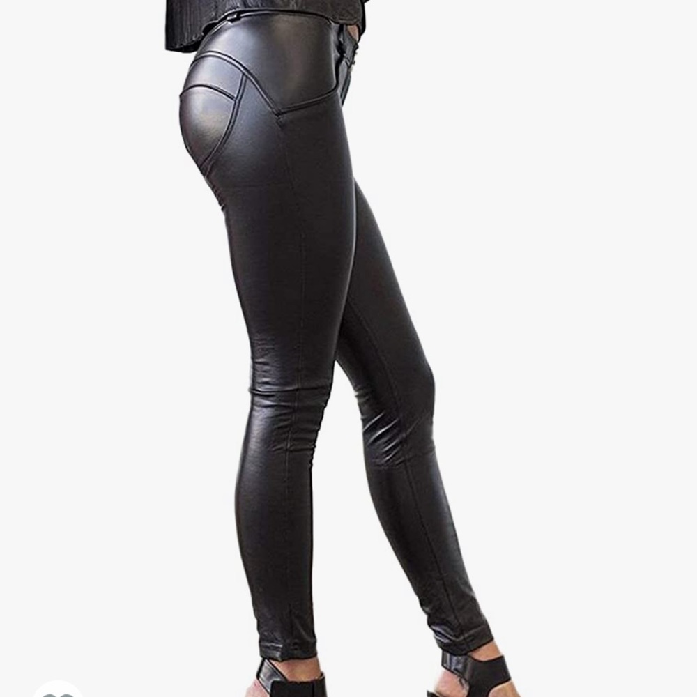 Size M black pleather Moto leggings.